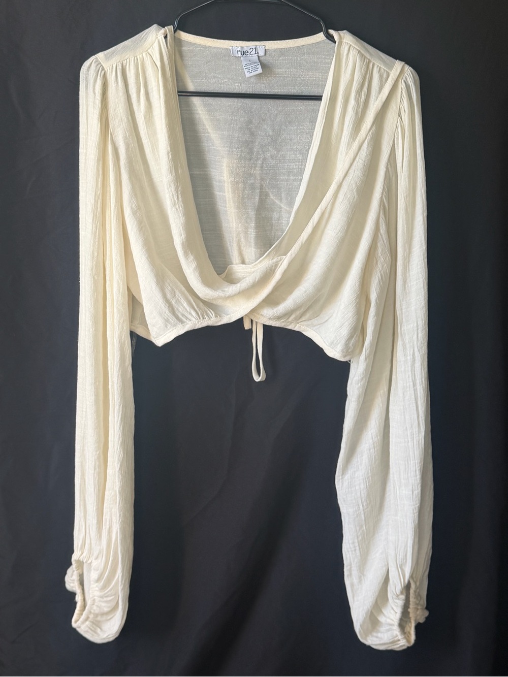 Rue21 Cream Cropped Drape-Front Long Sleeve Top